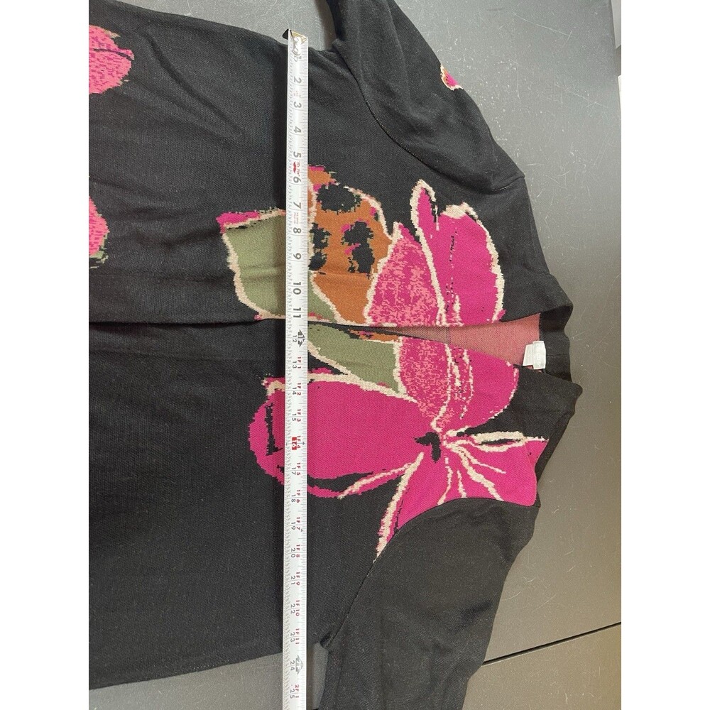 Chico’s Travelers Dark Floral Cardigan Womens 4 XL Black Pink Open Front Duster - Picture 10 of 13
